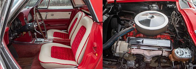 1966 red corvette convertible motor and interior 1